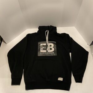 Eddie Bauer EB Logo Hoodie Men’s S Black Pullover Fleece Sweatshirt
